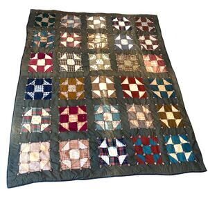 Vintage Churn Dash Cutter Quilt Hunter Green Rainbow Yarn Tie Paisley 90x73